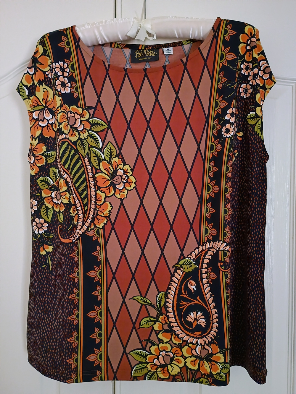 Bob Mackie Wearable Art Diamond Paisley Placement Print Top Size Medium